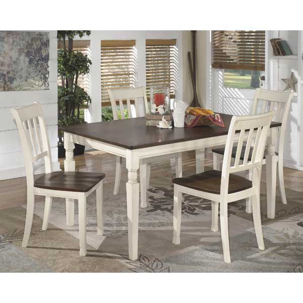 Brown and White Dining Table and Chairs