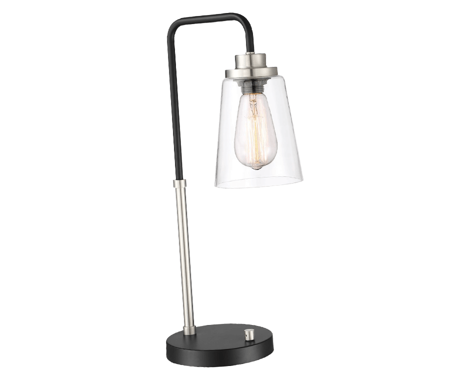 Industrial black desk lamp with clear shade and edison bulb