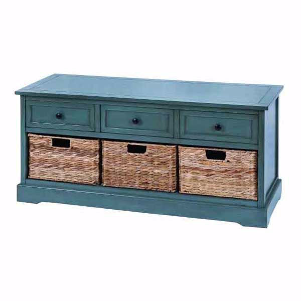 Picture of Blue Bench with Wicker Drawers