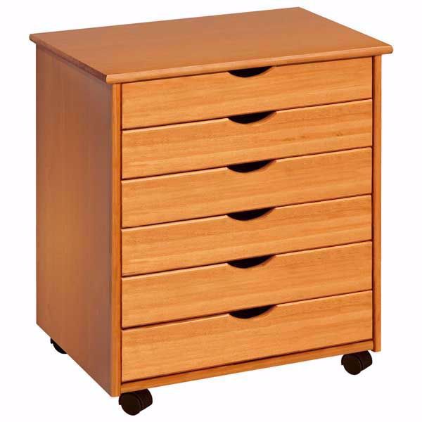 Picture of Pine 6 Drawer Wide Roll Cart