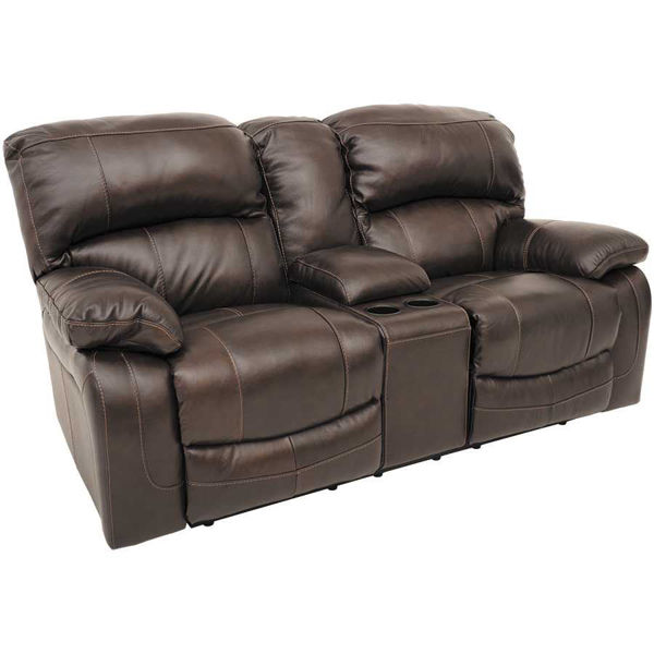 Picture of Damacio Leather Reclining Gliding Console Loveseat