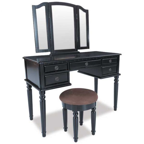 Picture of Black 3 Piece Vanity Set with Mirror and Stool