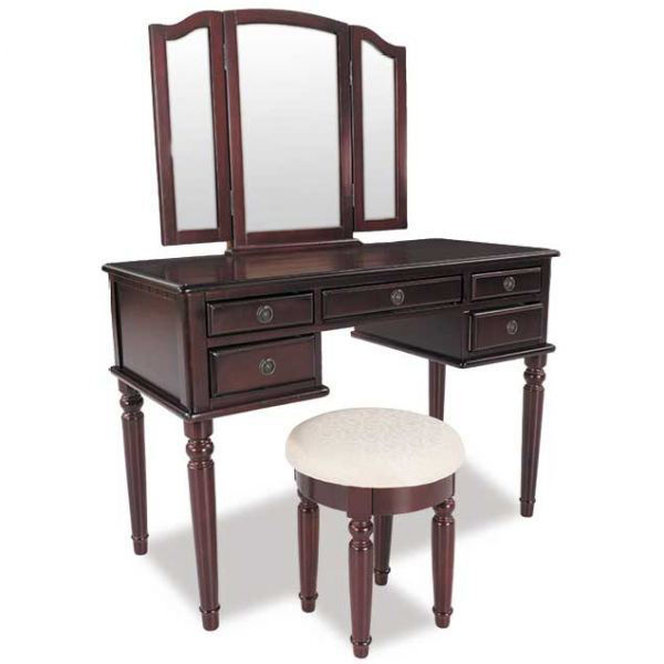 3 Pc Vanity With Mirror And Stool, Vanity With Mirror And Stool