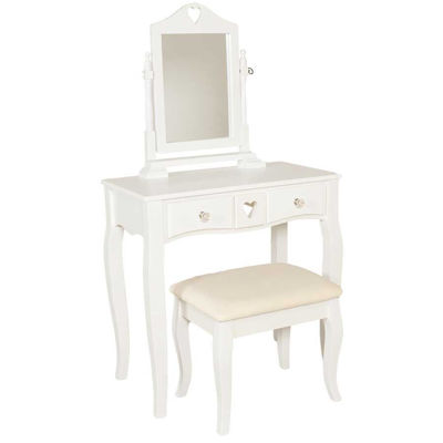 Picture of 3 Piece White Vanity Set with Mirror and Bench