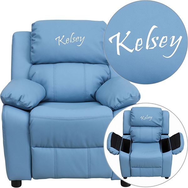 Picture of Personalized Deluxe Light Blue Vinyl Kids Recliner