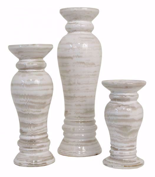 Picture of Tan and White Candleholders (Set of 3)