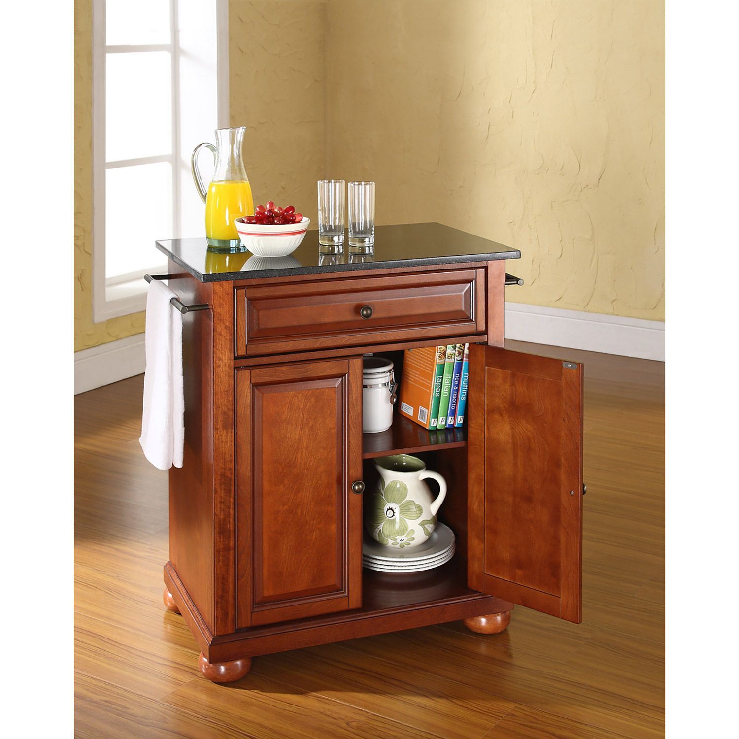 Alexandria Black Granite Top Kitchen Cart Cherry KF30024ACH AFW Com   0058327 Alexandria Black Granite Top Kitchen Cart Cherry 