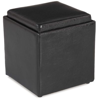 Blocks Brown Storage Ottoman With Tray, Black Leather Ottoman With Tray