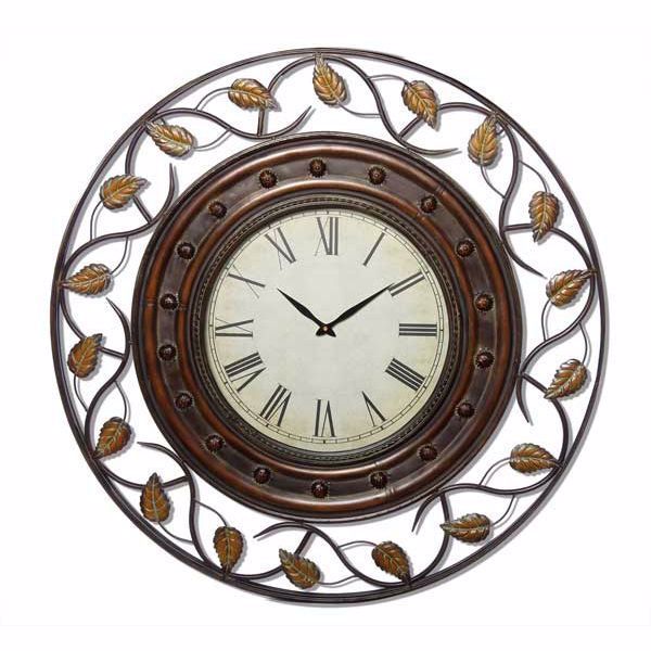 Picture of Round Metal Wall Clock with Leaf Design