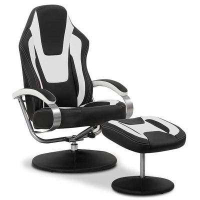 Picture of Cosmo Black and White Swivel Chair With Ottoman