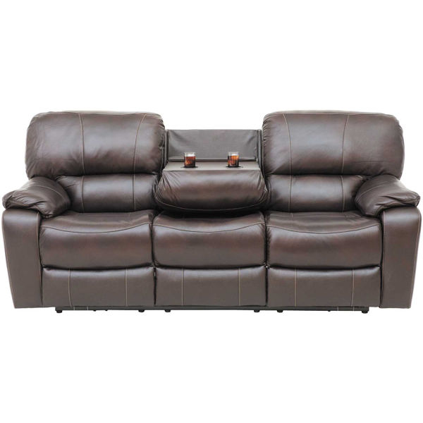 Wade Brown Top Grain Leather Reclining Sofa with Drop Down Table ...