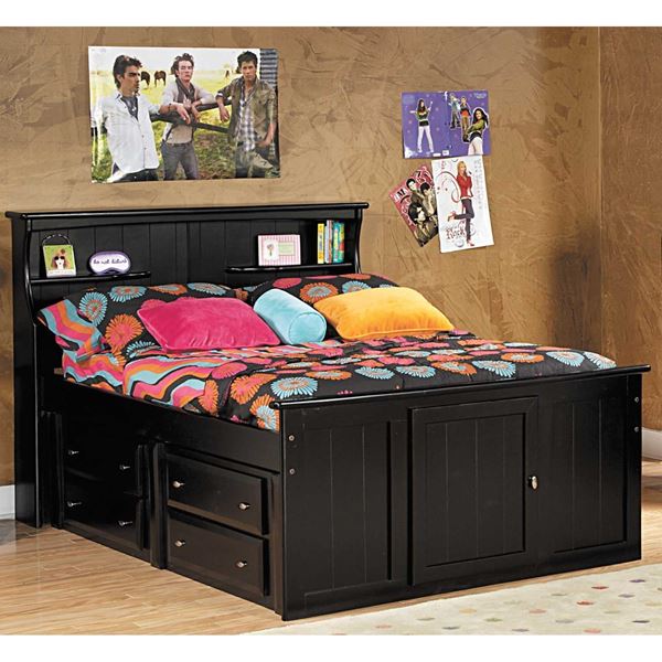 Laa Full Bookcase Bed With Underbed, Black Twin Storage Bed With Bookcase Headboard