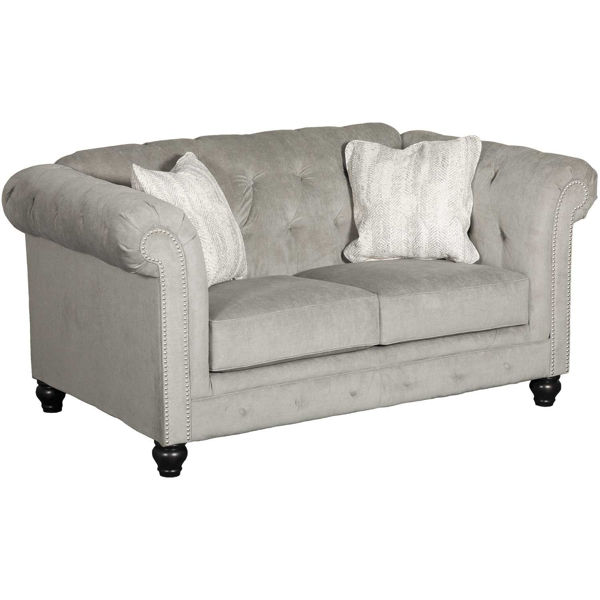 Tiarella Silver Tufted Loveseat - Ashley Furniture | AFW.com
