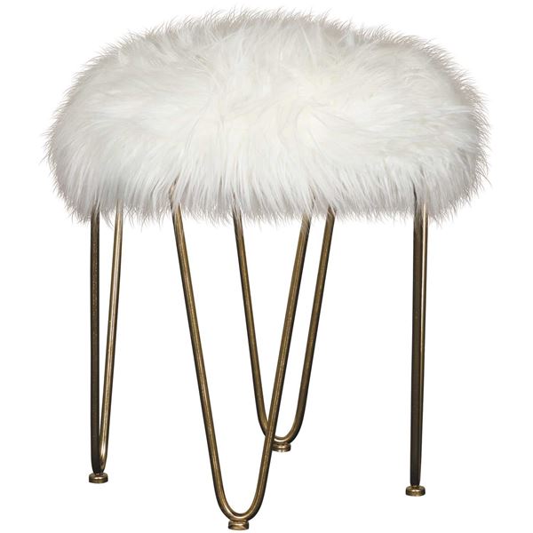 Picture of White Faux Fur Ottoman