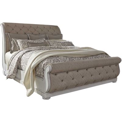 Magnolia Upholstered Sleigh Queen Bed, White Queen Sleigh Bed Set
