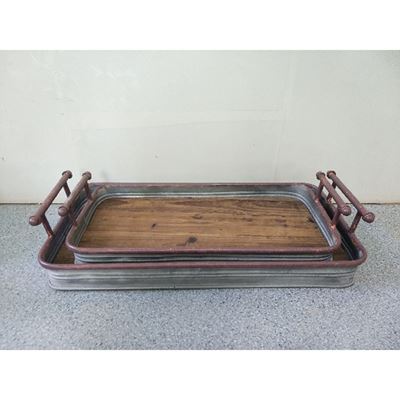 Picture of Set 2 Wood Metal Trays