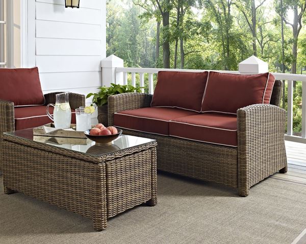 Picture of BRADENTON OUTDOOR WICKER LOVESEAT WITH SANGRIA CUS