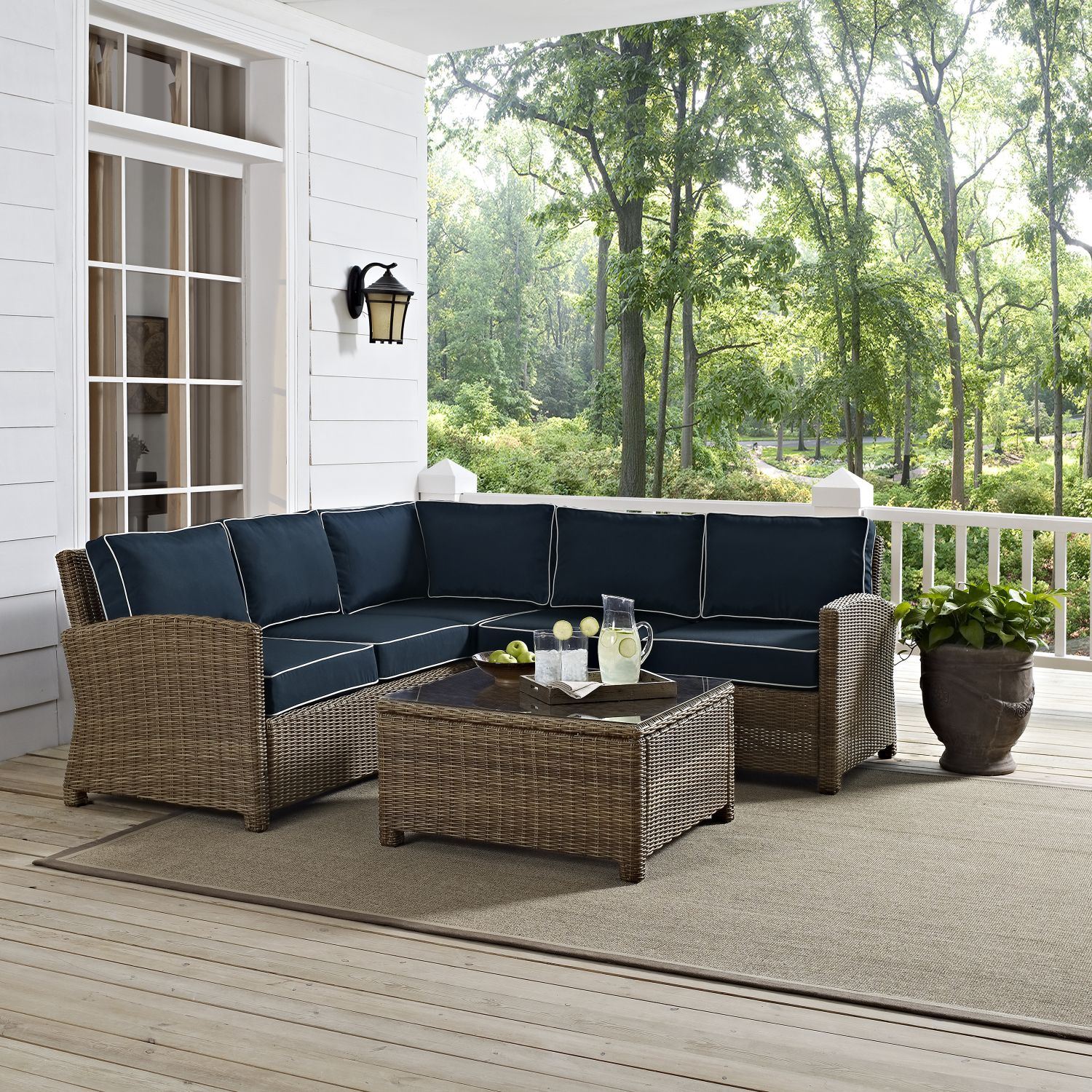 Bradenton 4 Piece Outdoor Wicker Seating Set W Navy Cushions Ko70019wb Nv Crosley Furniture Afw Com