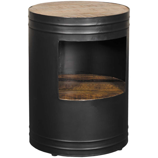 Picture of Metal and Wood Round Stool with Storage, Black