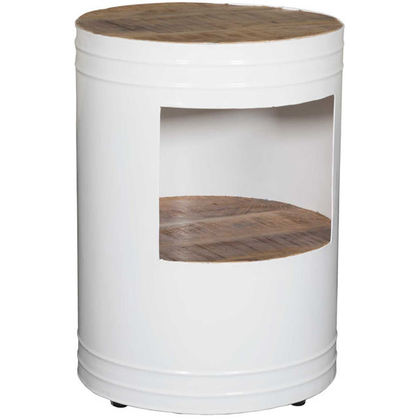 Picture of Metal and Wood Round Stool with Storage, White