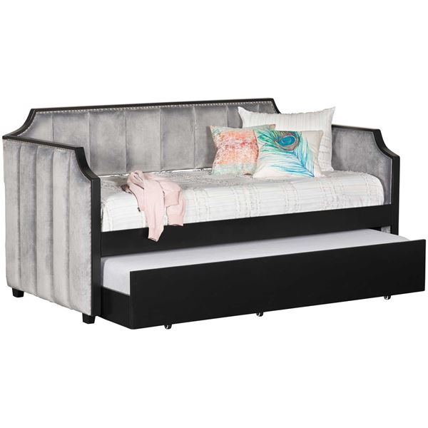 Picture of Upholstered Grey Velvet Day Bed with Trundle