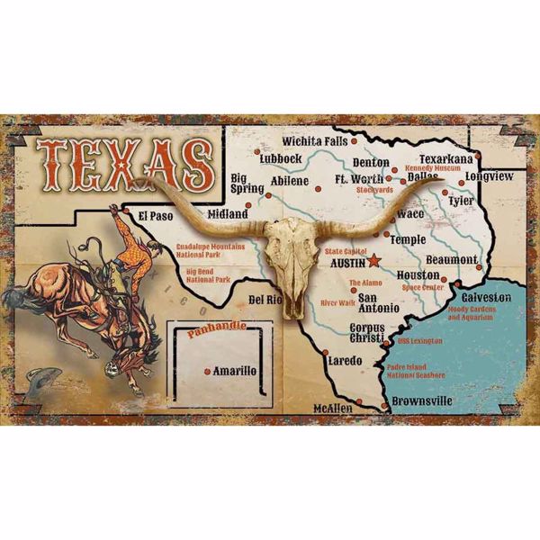 Picture of Texas Map Rustic Wood Sign