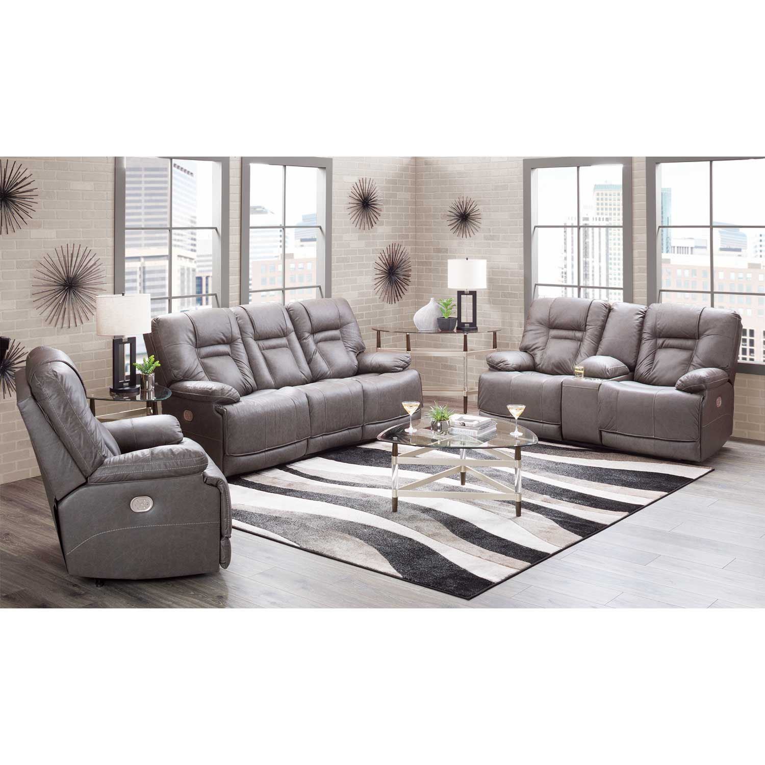 Wurstrow Smoke Italian Leather Power Reclining Sof | 0C1-546PRS | AFW.com