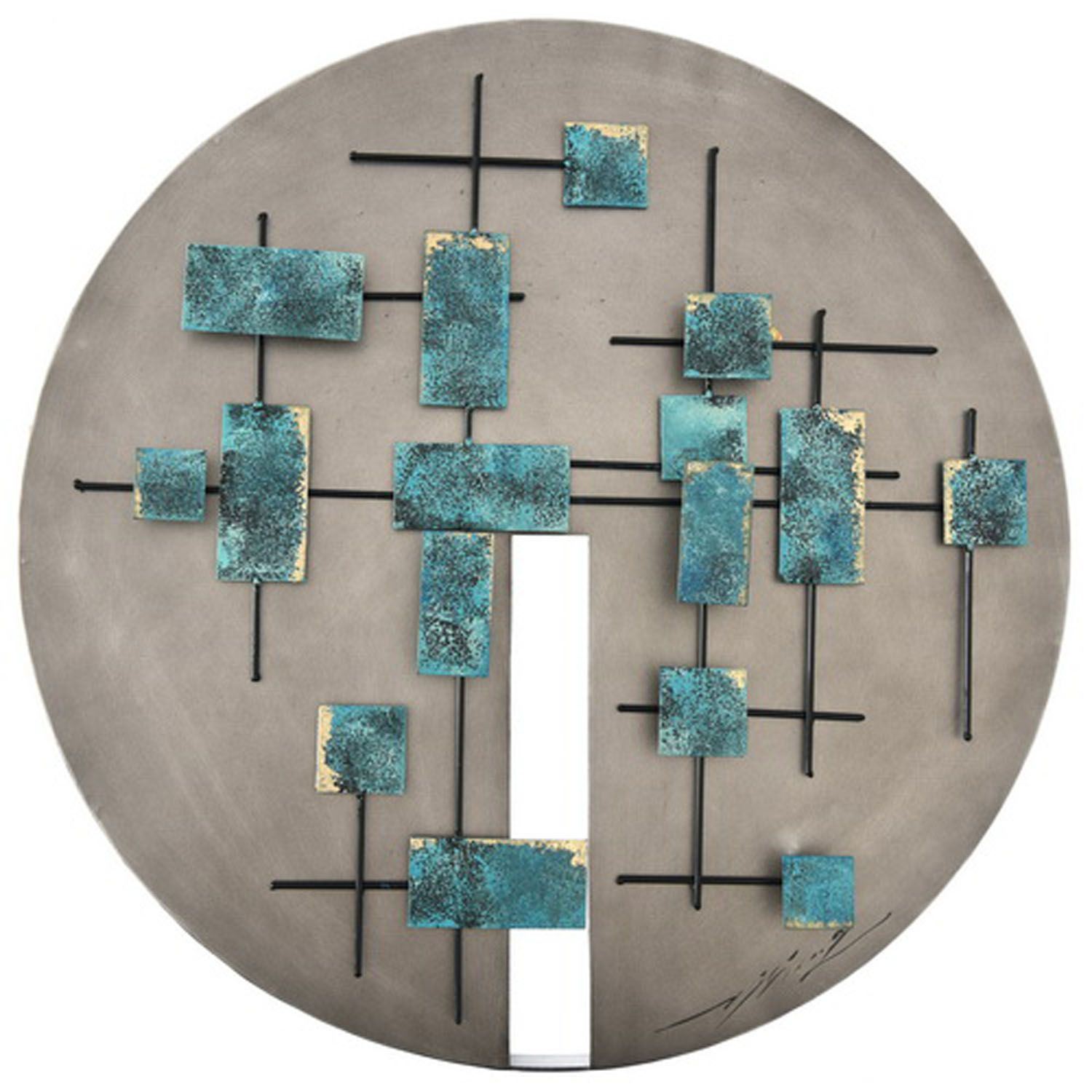 Round Metal Wall Decor With Blue Accents 123 6781 Wall Decor Afw Com