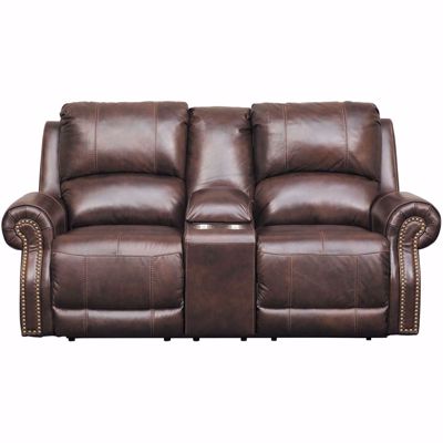 Picture of Buncrana Italian Leather Power Reclining Console Loveseat with Adjustable Headrest