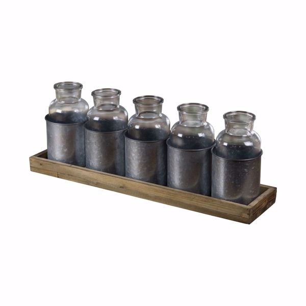 Picture of 5 Glass Bottles With Wood Tray
