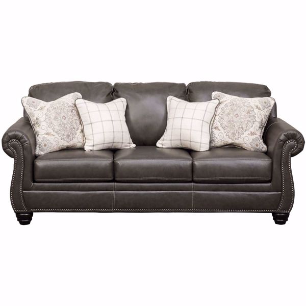 Lawthorn Slate Italian Leather Sofa, Ashley Nailhead Leather Sofa Review
