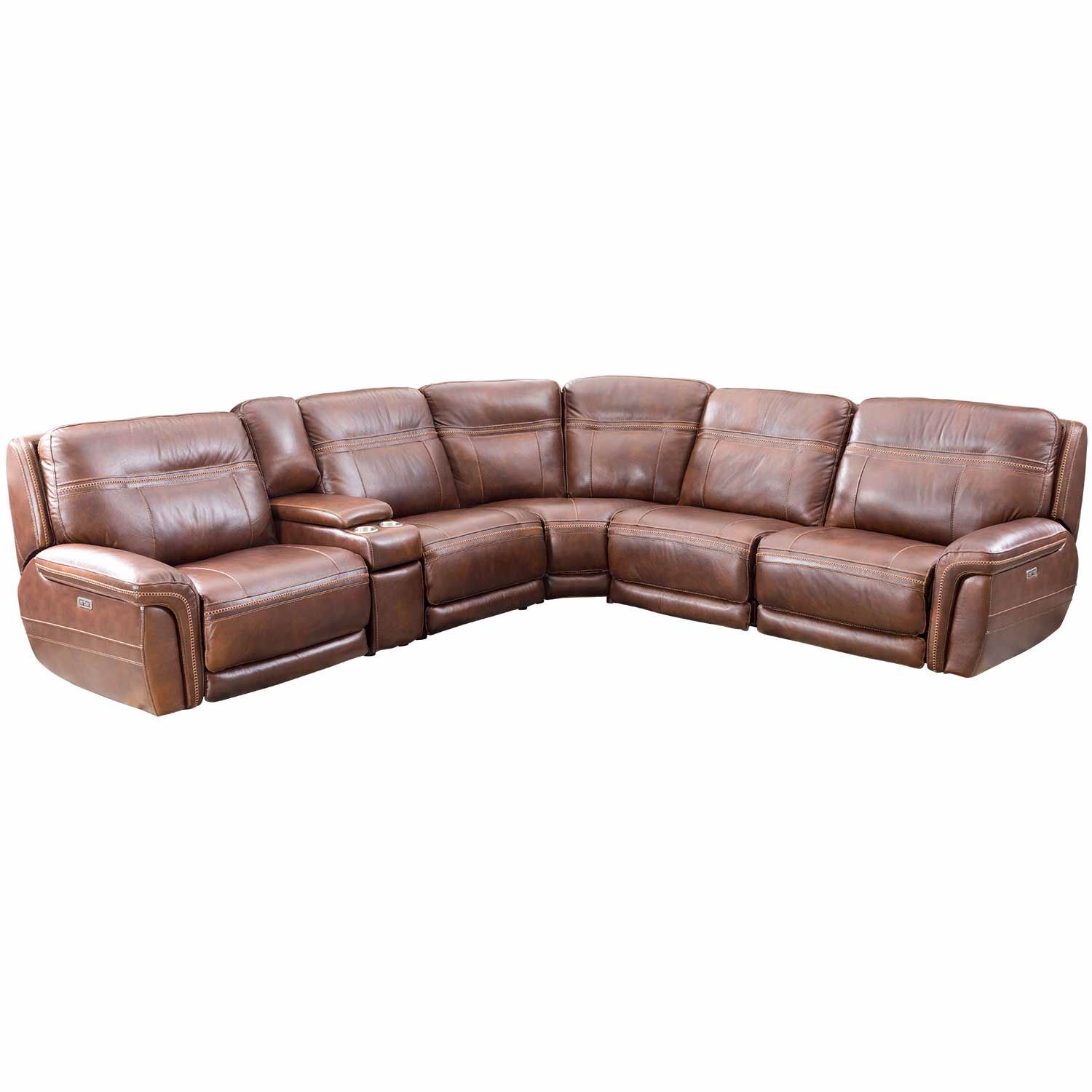 0115844 Dean 6 Piece Leather Power Reclining Sectional With Adjustable Headrests 