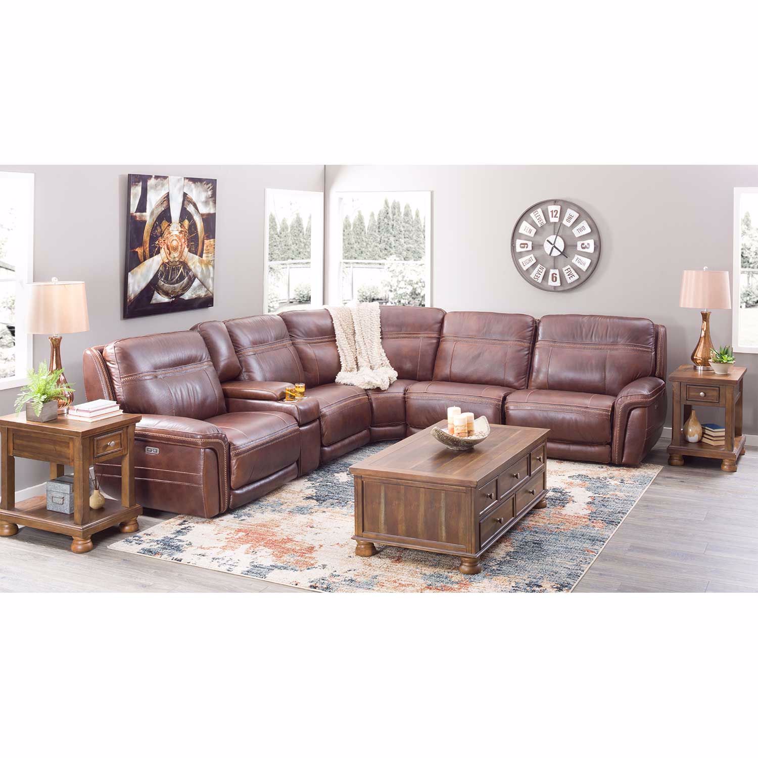 Dean 6 Piece Leather Power Reclining Sectional with Adjustable