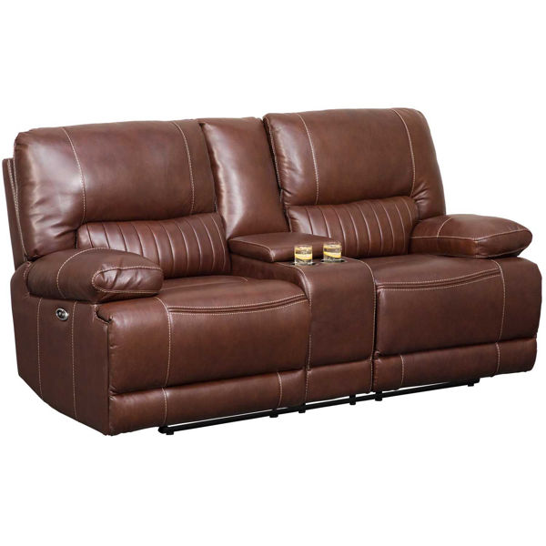 Rigby Brown Leather Power Recline Console Loveseat - | AFW.com