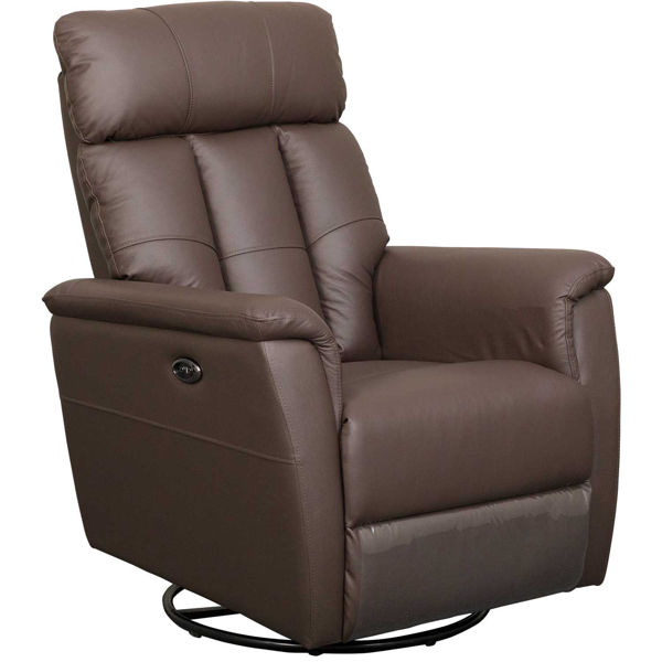 Remus Brown Leather Power Swivel Rocker, Brown Leather Swivel Recliner Chair