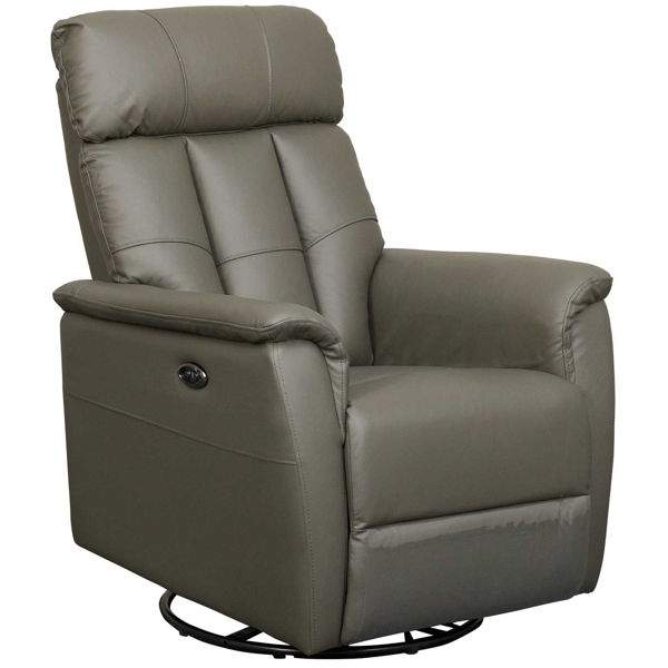 Remus Dark Gray Leather Power Swivel, Leather Recliner Swivel Chair