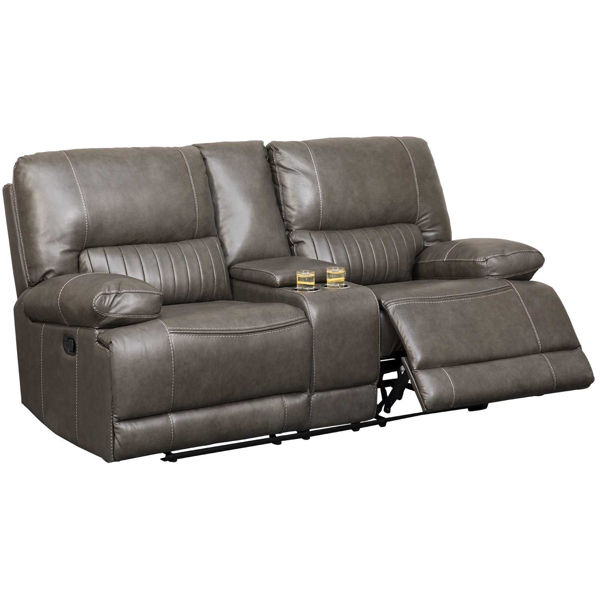 Rigby Gray Leather Recline Console Loveseat | AFW.com