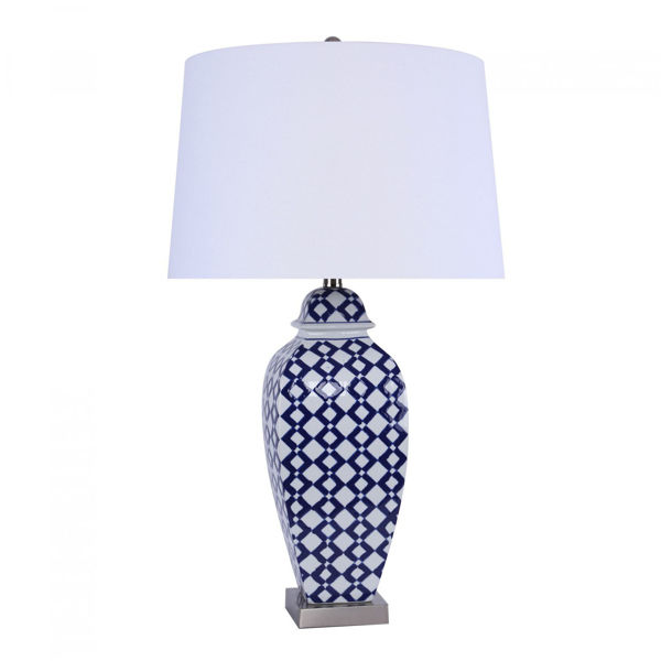 Picture of Geometric Blue Ceramic Lamp