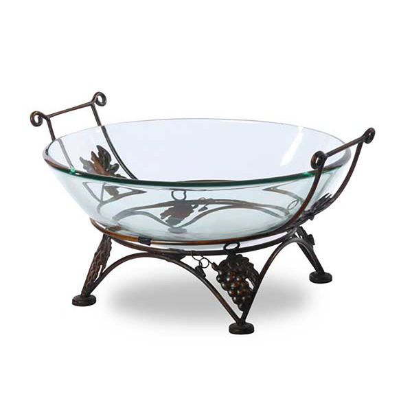 Picture of Round Glass Bowl on Iron Stand with Grapes
