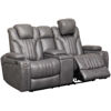 Picture of Outsider Gunmetal Gray Leather Power Reclining Console Loveseat with Power Adjustable Headrest