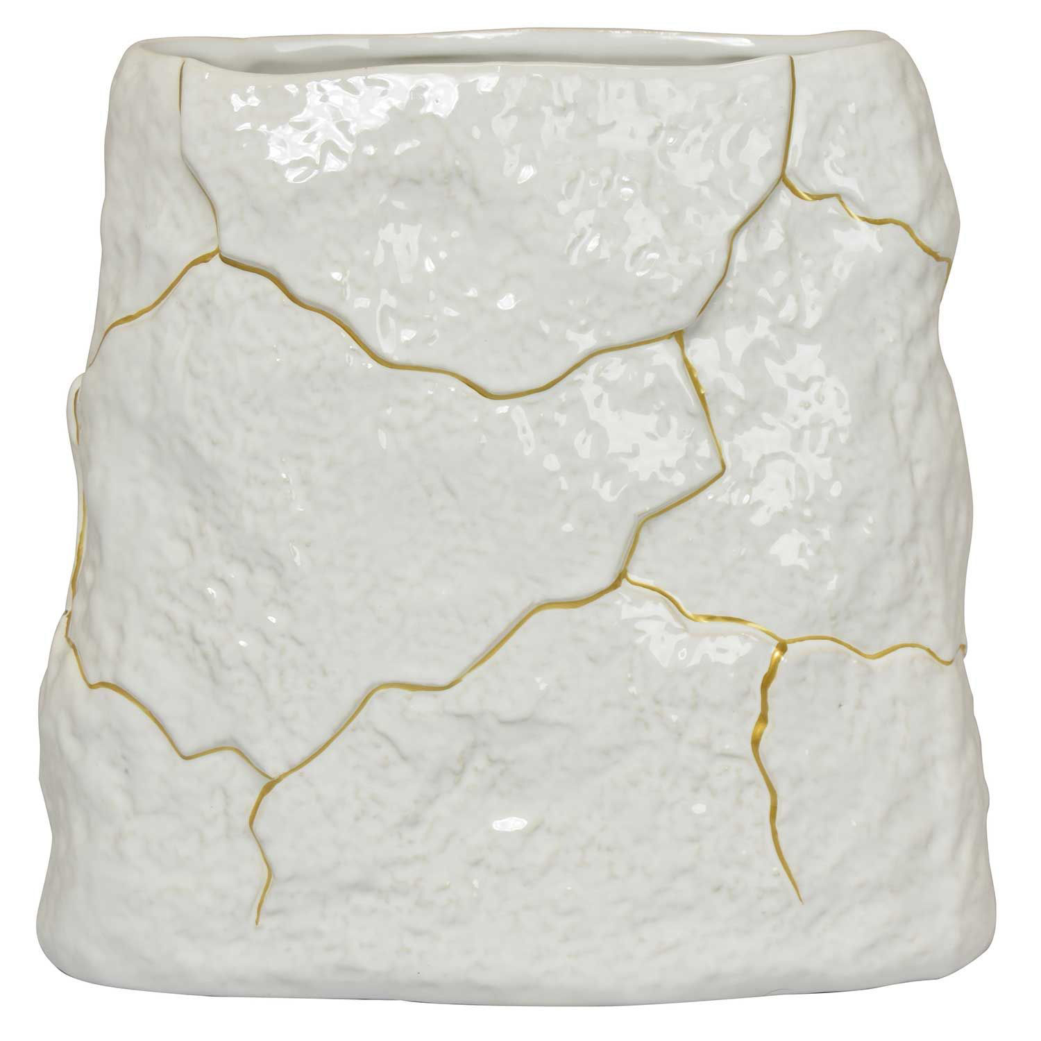 White Textured Vase With Gold Home Accents AFW Com   0125059 White Textured Vase With Gold 