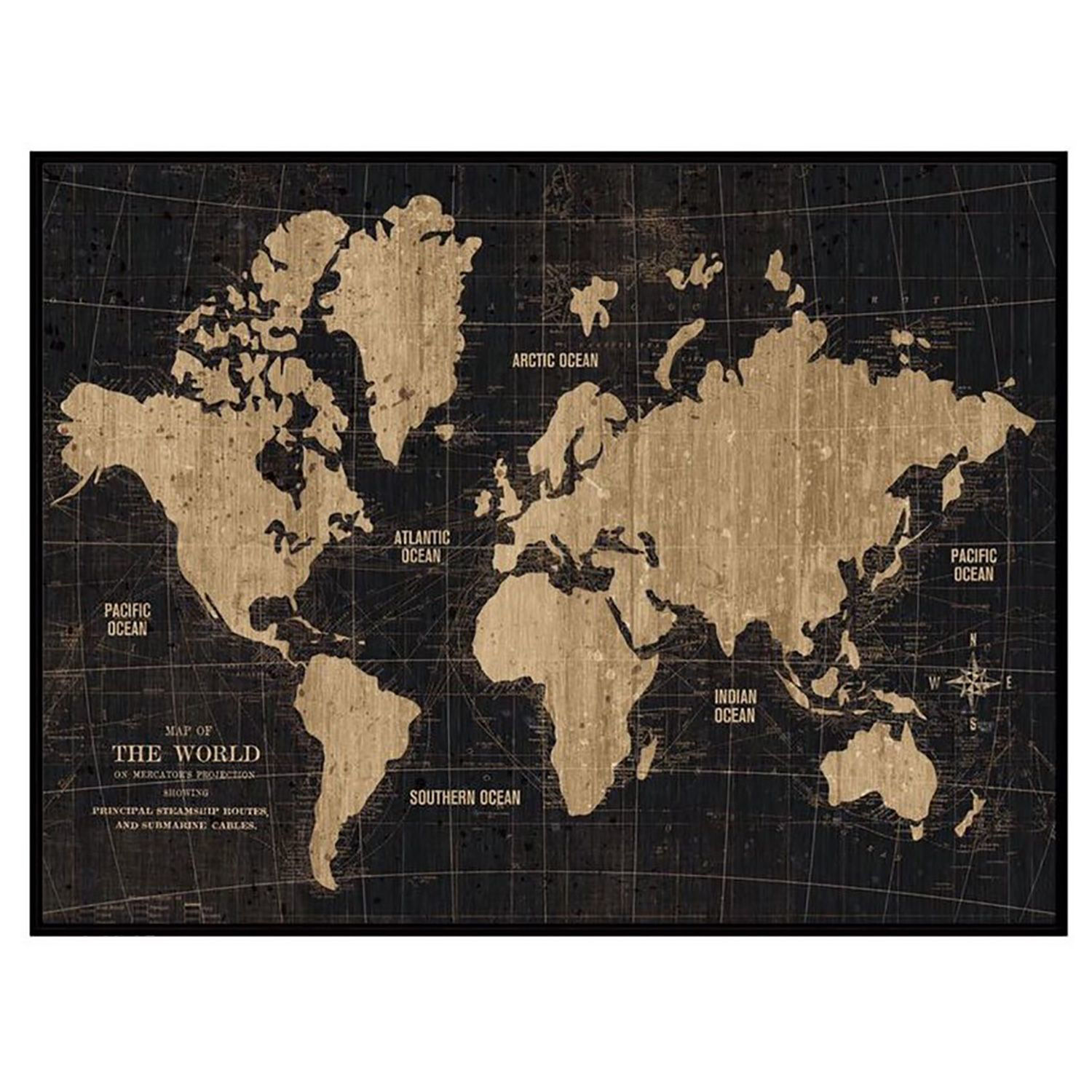 World Map Art With Black Frame 