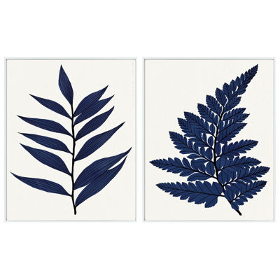 Picture of Set of 2 Blue Leaves Art White Frame