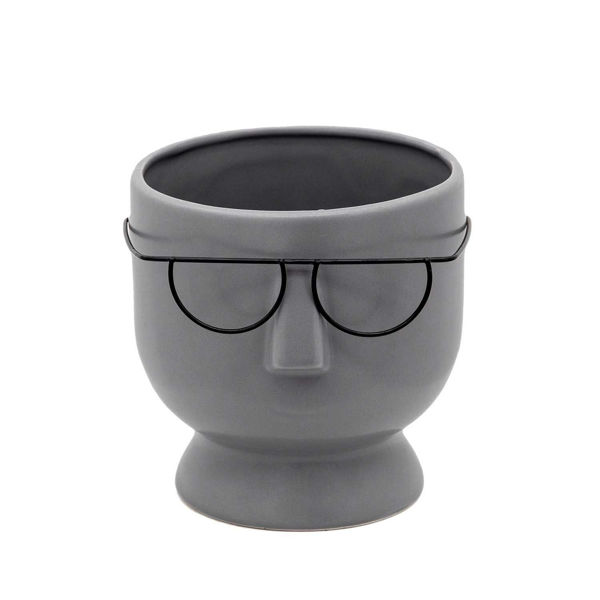 Picture of Face With Glasses Gray Planter