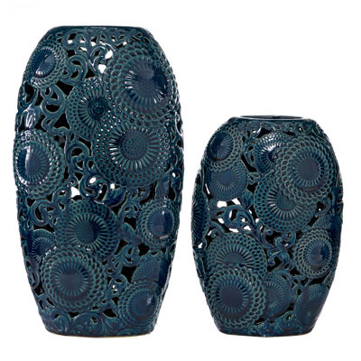 Picture of Set of 2 Blue Pierced Vase