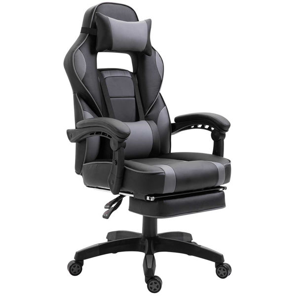 Picture of Black and Grey Ergonomic Gaming Office Chair with Footrest