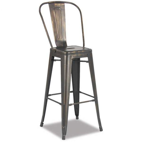 Picture of Antique Black Gold 30" Metal Barstool With Back
