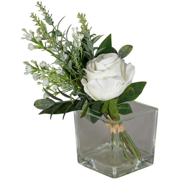 Picture of White Rose In Square Glass Vase