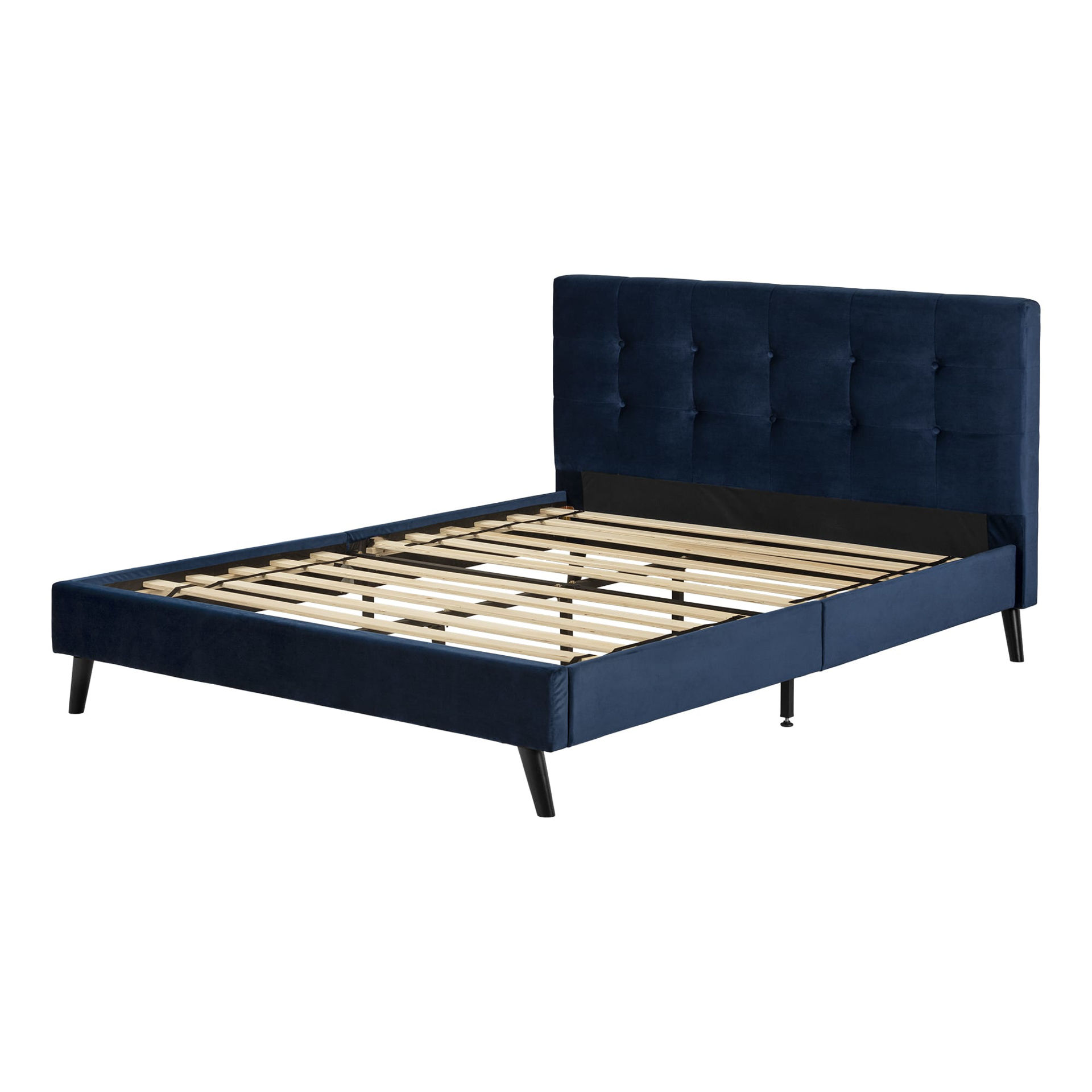 13742 - Maliza Upholstered Complete Platform Bed Queen Navy Blue | AFW.com