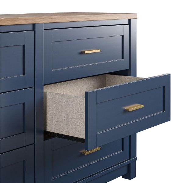 5987837 Armada 6Drawer Wide Dresser, Navy with Walnut top